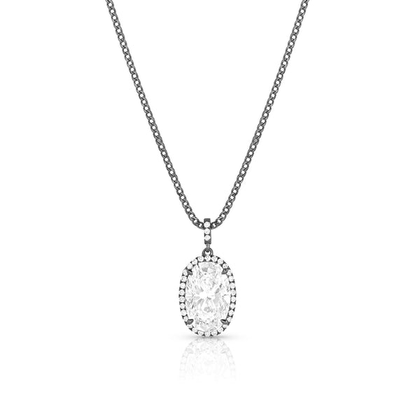 diamond oval pendant necklace with diamond halo, in black gold <span class='visuallyhidden'>Call, text 323-404-2959 for shopping help.</span>